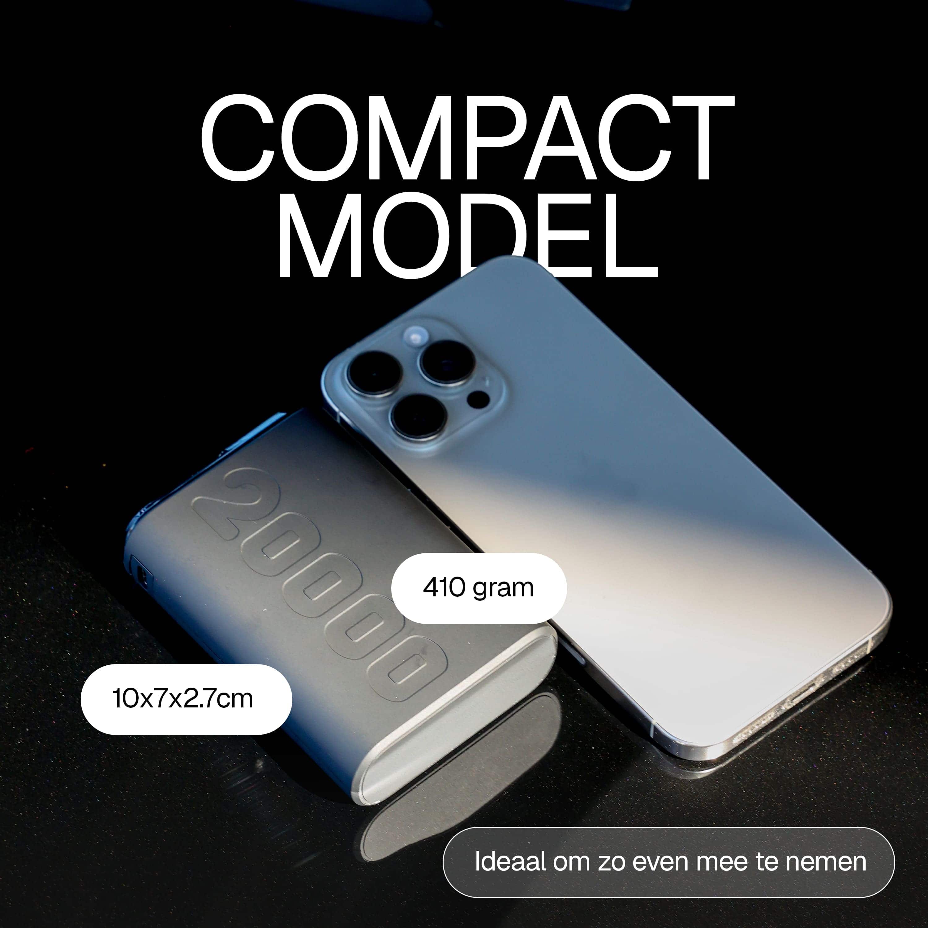 Compact design van Wegman powerbank past in broekzak of tas